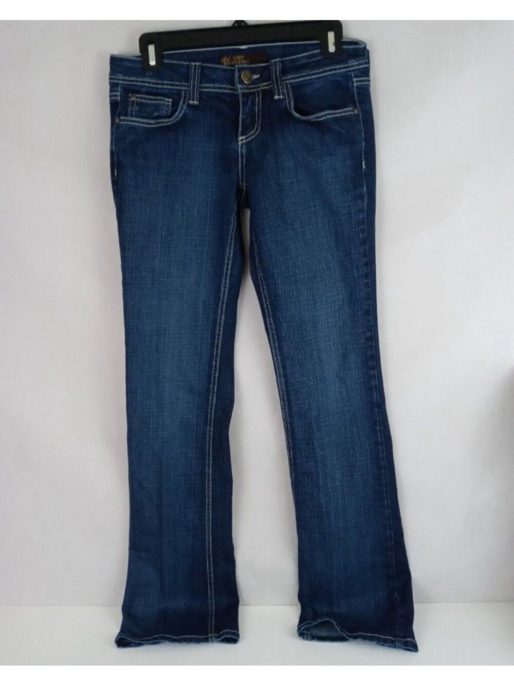 YMI Premium Women's Distressed Embroidered Dark Wash Low Rise Bootcut Jeans 7